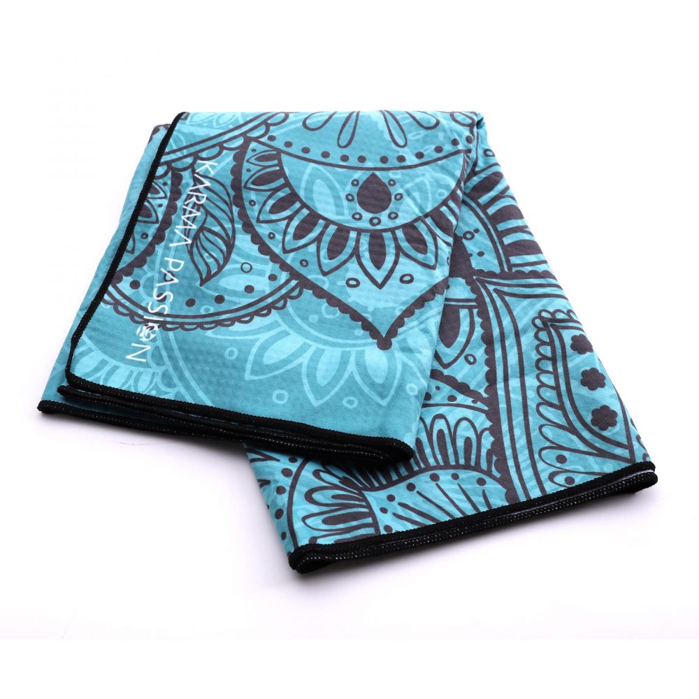 Designerski ręcznik do jogi Mandala Deep z dolną silikonową warstwą antypoślizgową