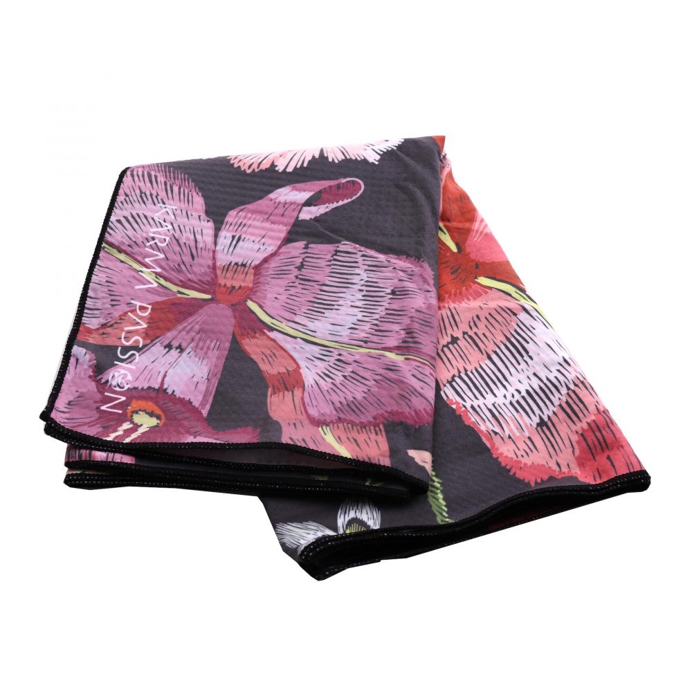 Designerski ręcznik do jogi Japanese Garden z dolną silikonową warstwą antypoślizgową