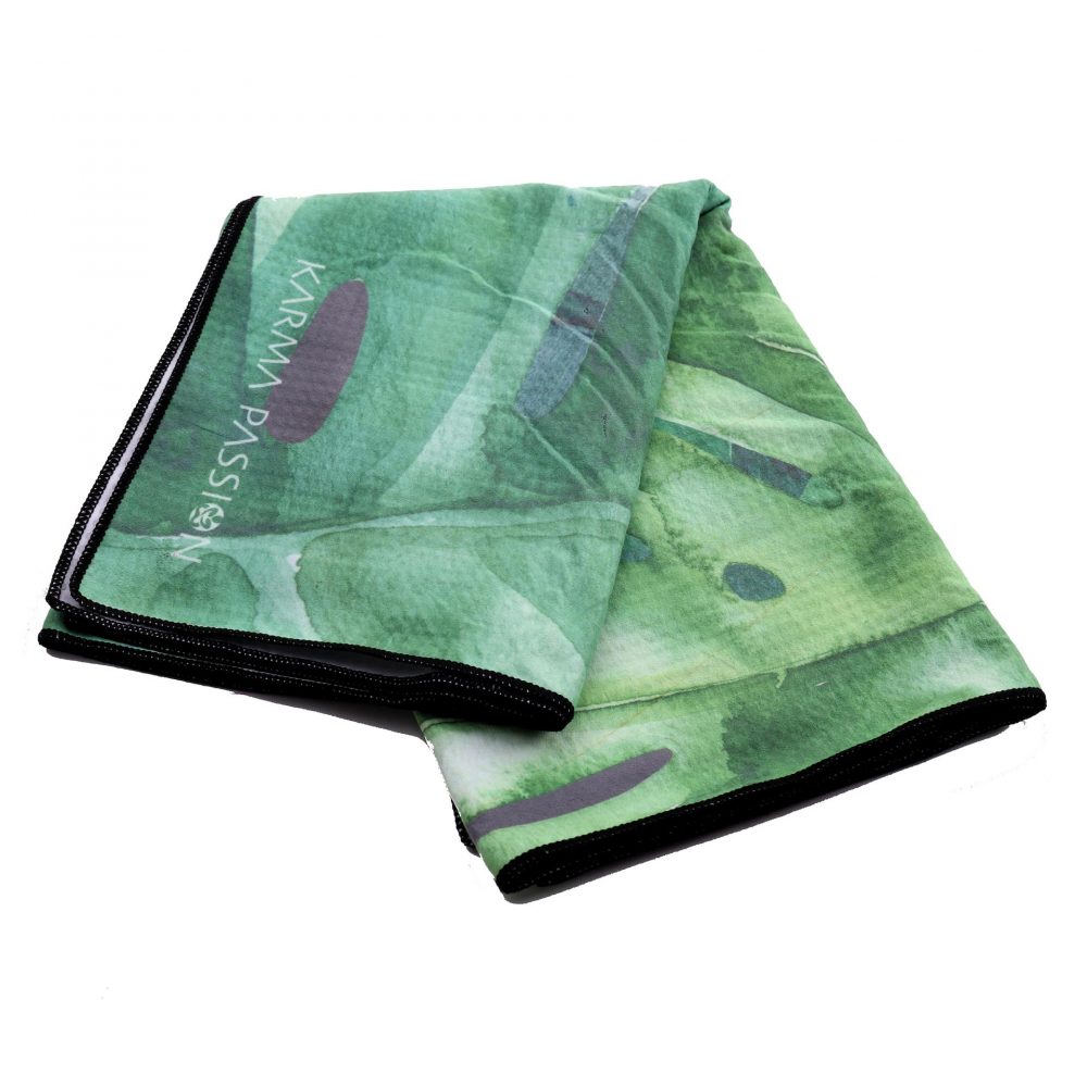Designerski ręcznik do jogi Monstera z dolną silikonową warstwą antypoślizgową